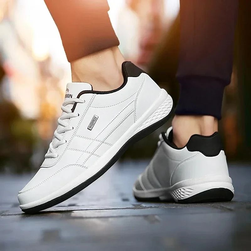 Waterproof Casual Leather Sneakers for Men Comfortable Lace Up Design