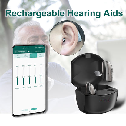 Portable Rechargeable Digital BTE Hearing Aid, Adjustable Volume Mini Sound Amplifier for Elderly Hearing Loss Support