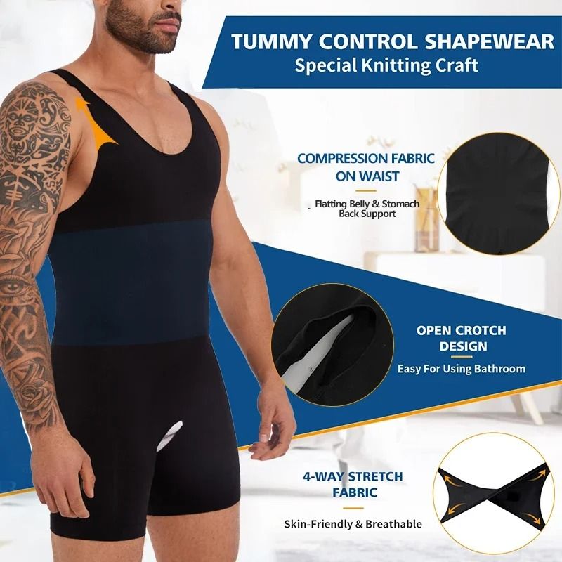 Men's Compression Bodysuit Full Body Shaper Slimming Undershirt