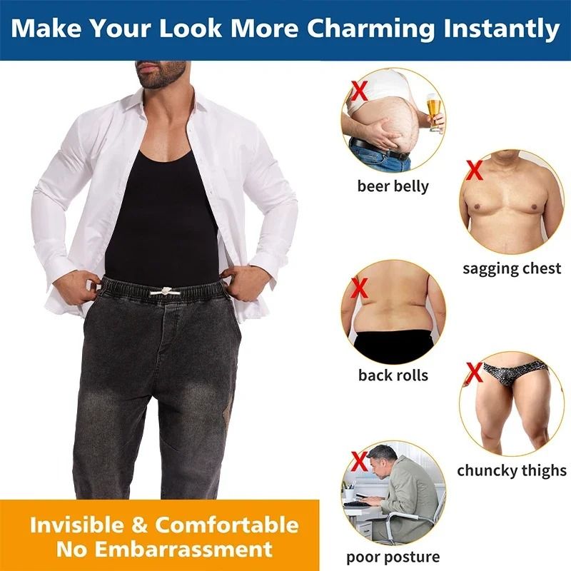 Men Compression Bodysuit Full Body Shaper Slimming Undershirt 3