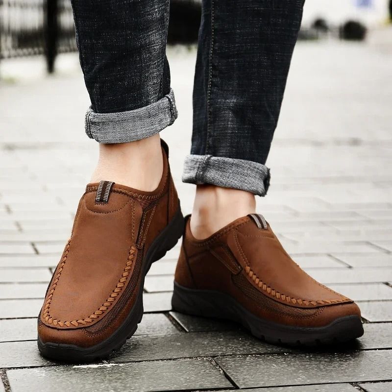 Mens Casual Handmade Loafers Comfortable Retro Breathable Flat Shoes 2