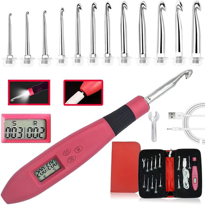 Ergonomic Crochet Hook Set with LED Light and Digital Row Counter