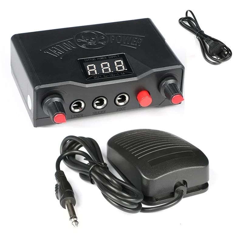 Digital Tattoo Power Supply Kit with Foot Pedal and Clip Cable