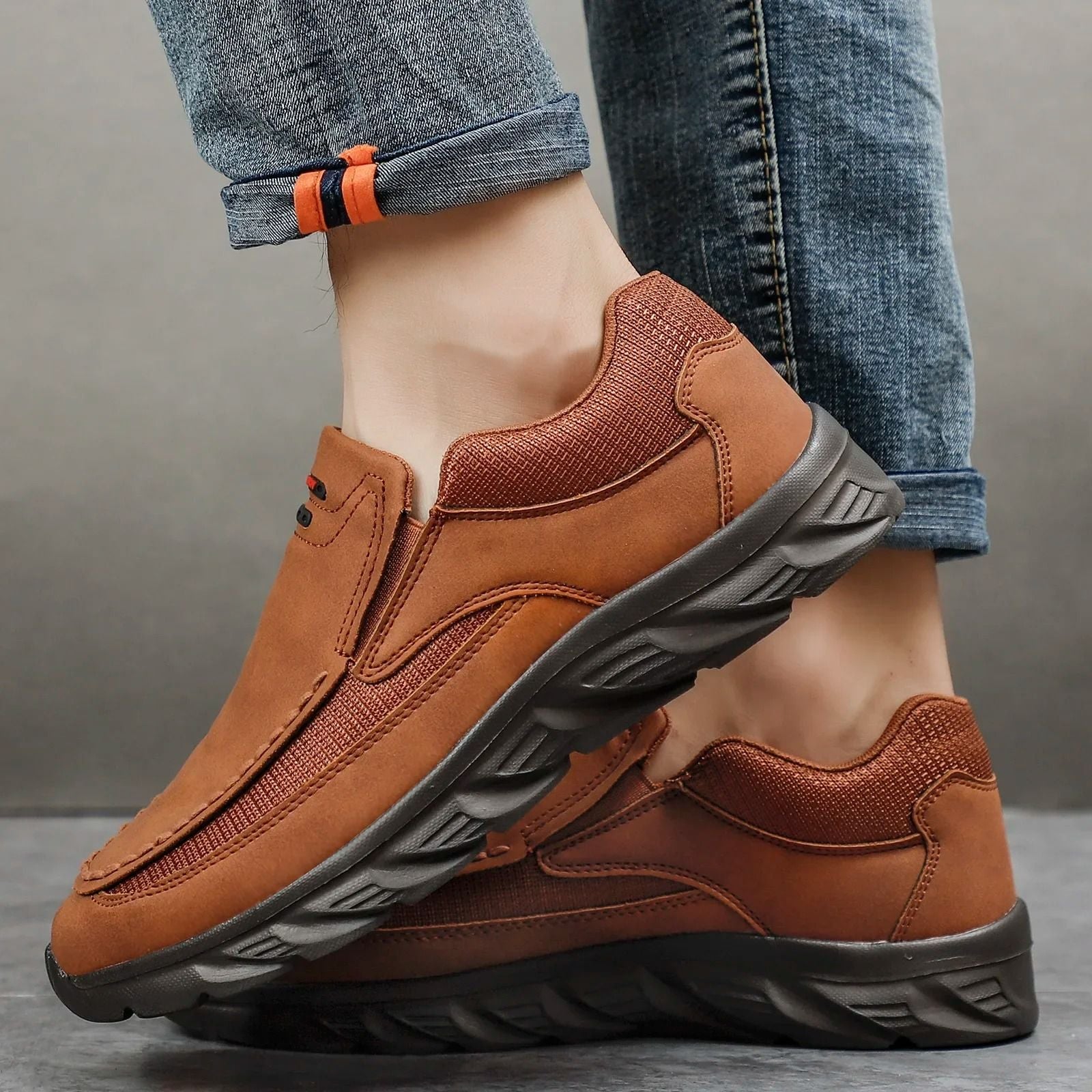 Men Leather Casual Loafers Breathable Comfortable Flat Sneakers 1