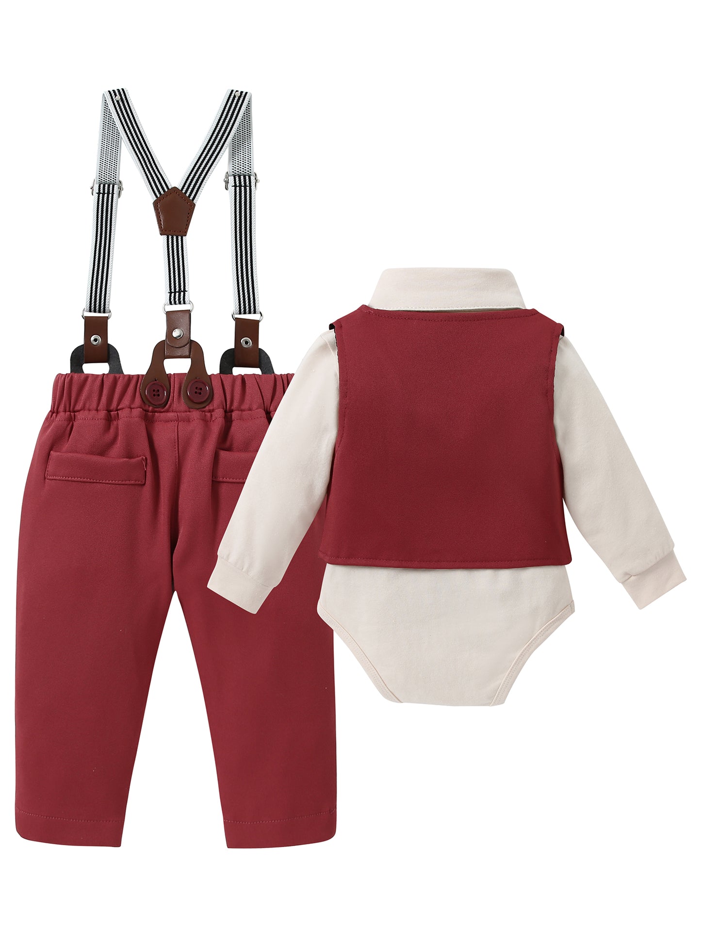 Baby Boy Clothes Wedding Outfit Suits, Infant Boy Gentleman Set with Dress Shirt, Vest, Suspenders, Pants, Bowtie