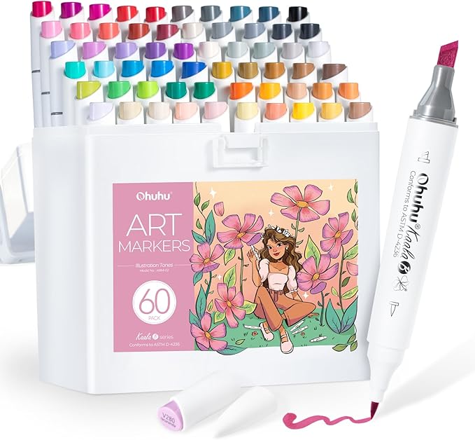Ohuhu Kaala Alcohol Art Markers Dual Tip Refillable Marker Pen Set For Sketching Manga Drawing  Sch 6