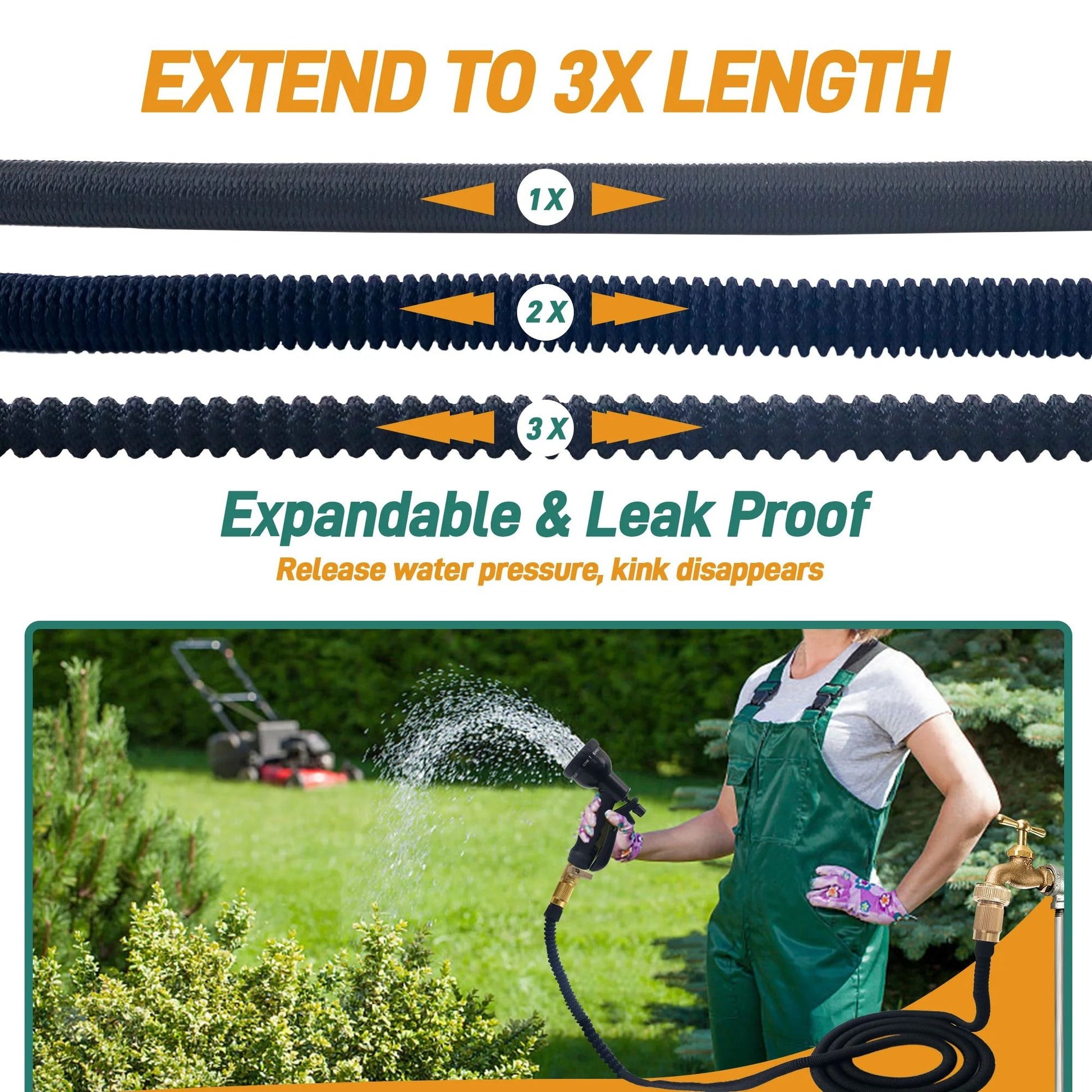 Expandable Garden Hose With Spray Nozzle Lightweight Flexible No Kink 4