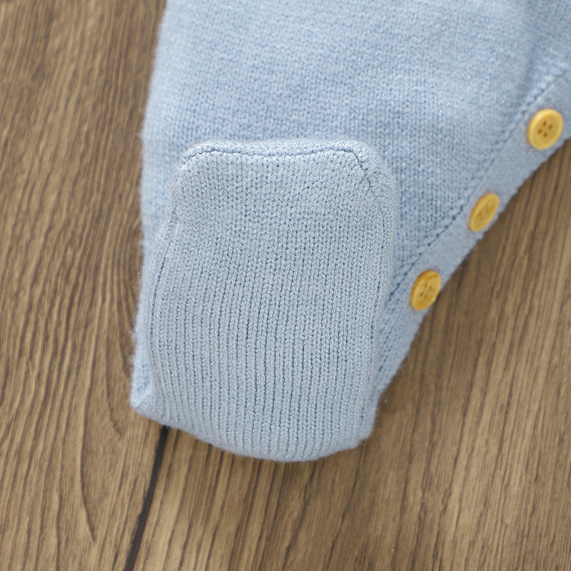 0-18m Baby Romper and Hat Set, Soft Knitted Newborn Boy Outwear, 2pcs Long Sleeve Playsuit Costume for Spring, Fall