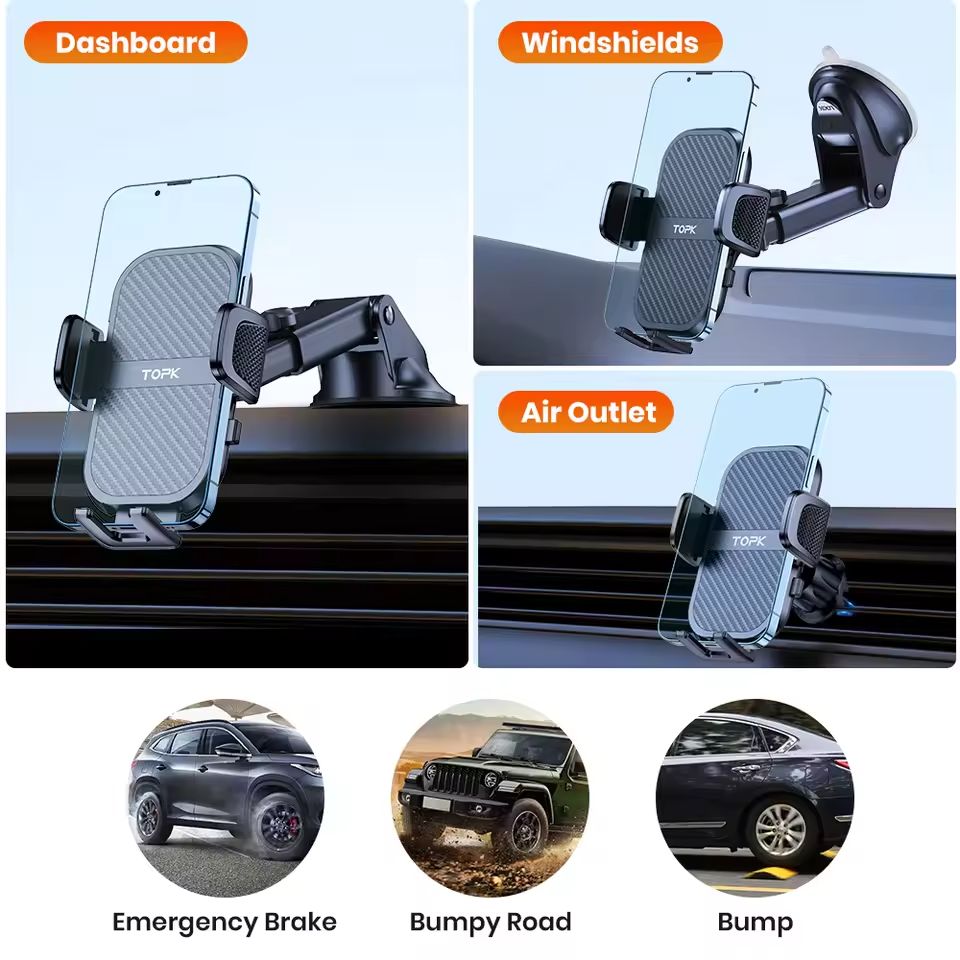 TOPK Car Phone Holder Super Stable Mount For Dashboard Windscreen And Air Vent 4