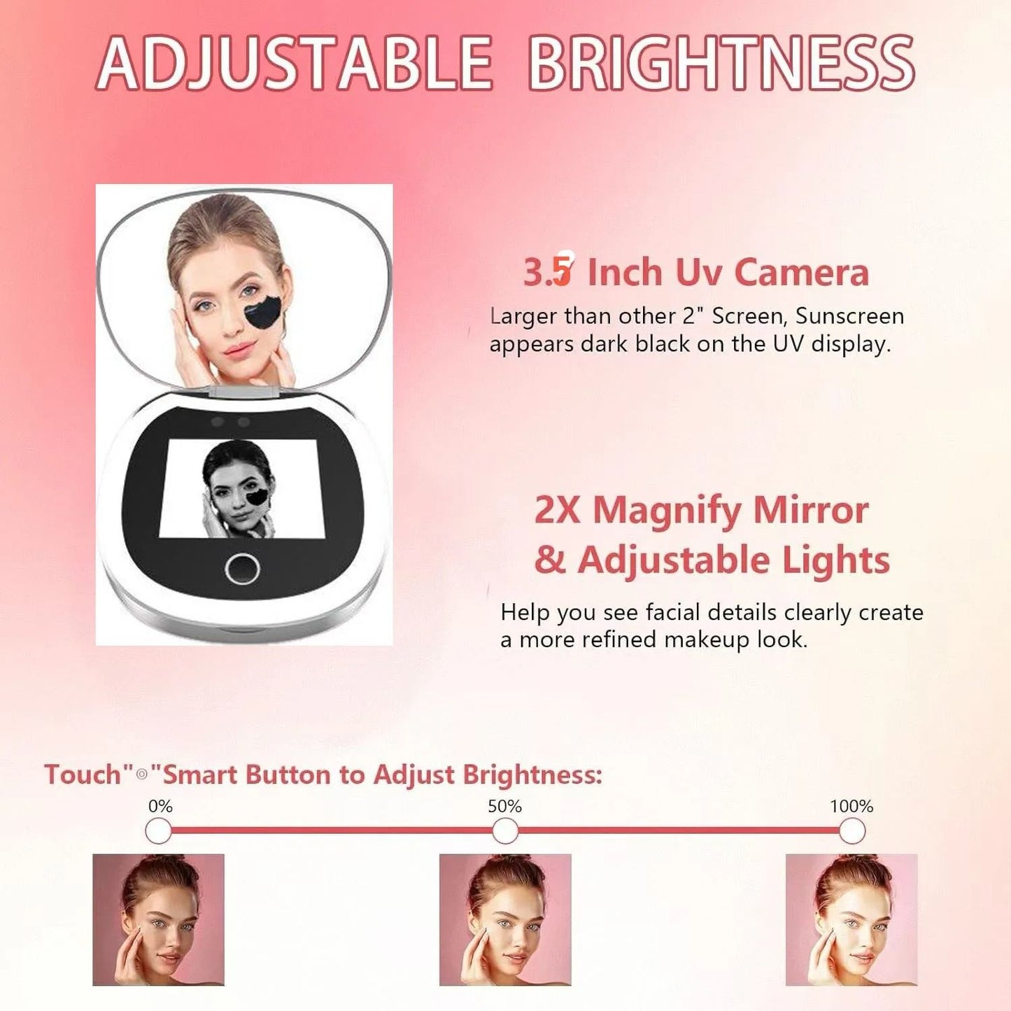 Pocket UV Sunscreen Testing Mirror With Light And 2x Magnification 4