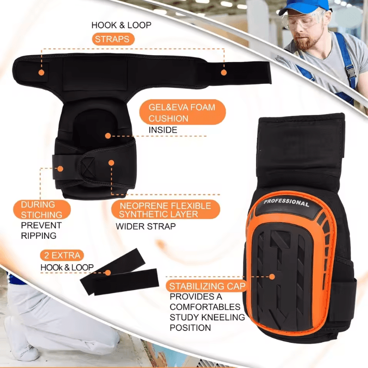 Heavy Duty Knee Pads With Gel Cushion And Anti Slip Straps For Work And Gardening 2