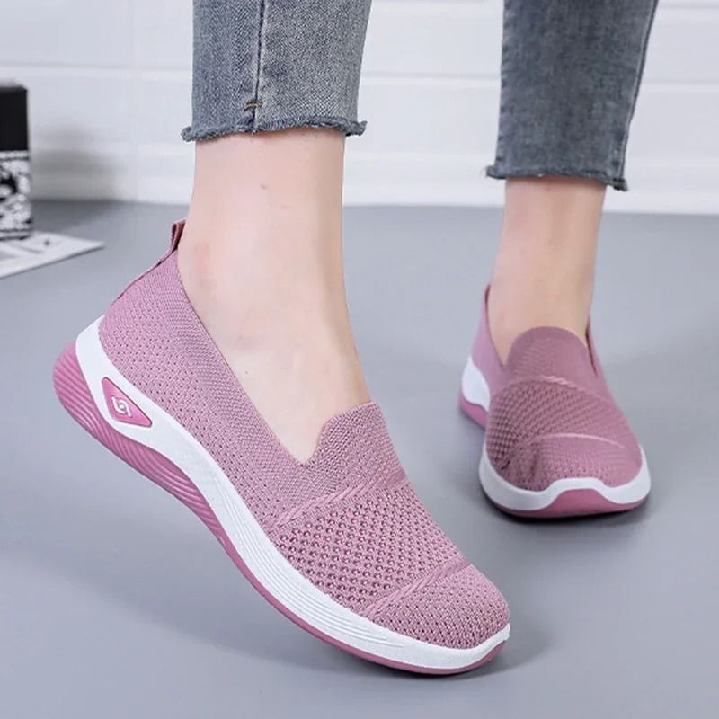 Breathable Knitted Wedge Heel Slip On Sneakers For Women 1