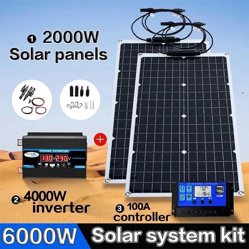 Flexible Solar Panel System with Battery Charger Controller and Inverter Kit