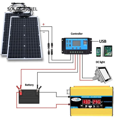Flexible Solar Panel System With Battery Charger Controller And Inverter Kit 1