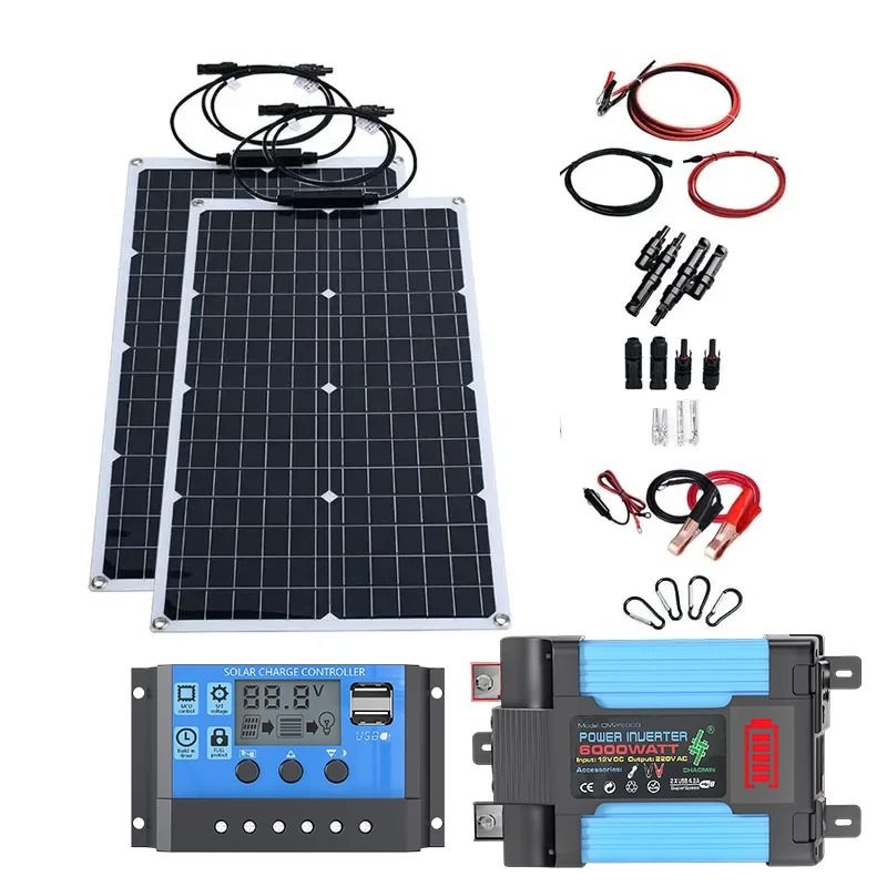Flexible Solar Panel System With Battery Charger Controller And Inverter Kit 10