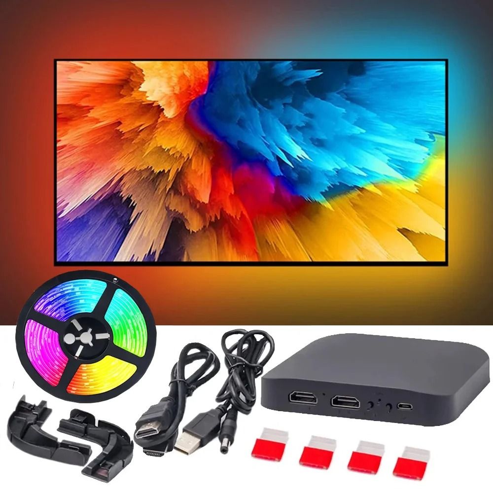 Smart Ambient TV LED Backlight Kit With HDMI Sync Box And RGBIC Strip Lights 1