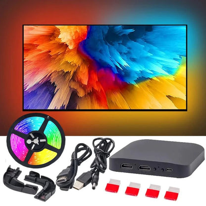 Smart Ambient TV LED Backlight Kit With HDMI Sync Box And RGBIC Strip Lights 1