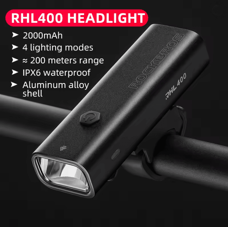 ROCKBROS 600 Lumens USB C Rechargeable Bike Headlight Waterproof LED Cycling Front Lamp 5