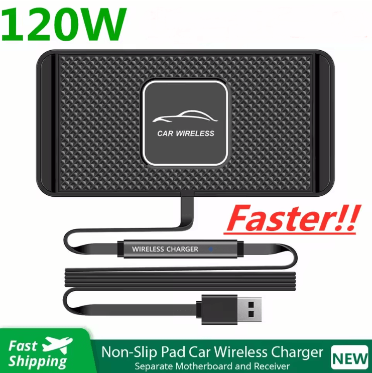 Wireless Car Charger Pad 120W Fast Charging Silicone Stand for iPhone Samsung Xiaomi Huawei
