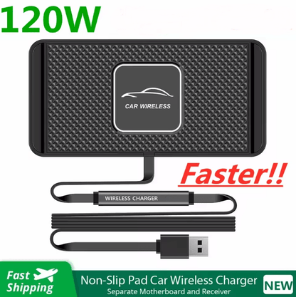 Wireless Car Charger Pad 120W Fast Charging Silicone Stand for iPhone Samsung Xiaomi Huawei