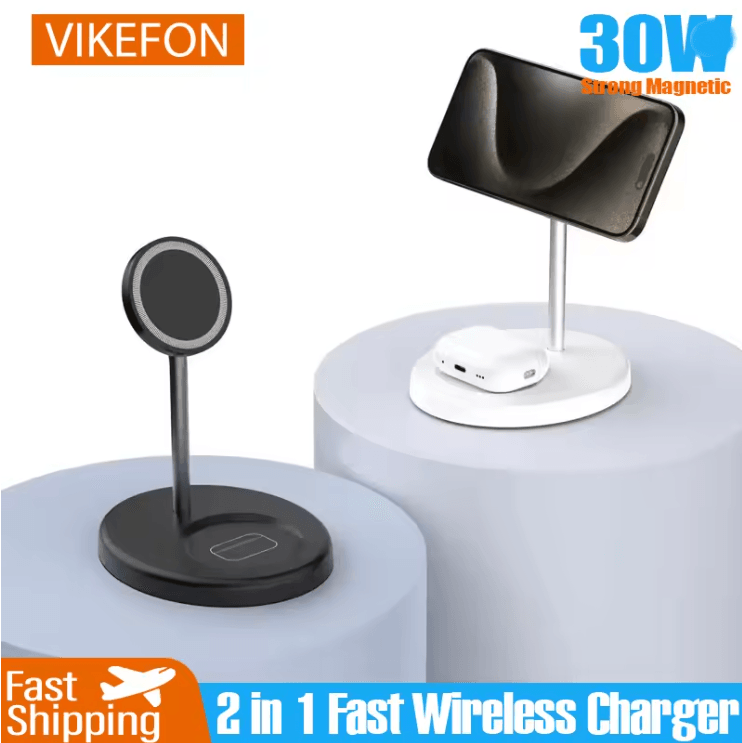 30W Magnetic 2 in 1 Wireless Charger Stand Fast Charging Station for iPhone and AirPods