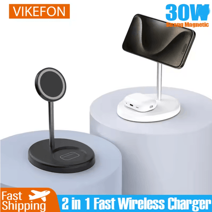 30W Magnetic 2 in 1 Wireless Charger Stand Fast Charging Station for iPhone and AirPods