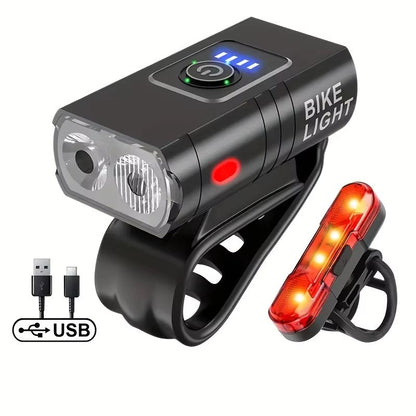 Ultra-Bright USB Rechargeable Bicycle Light Set – Aluminum Alloy Headlight with Six Modes & Rear Taillight