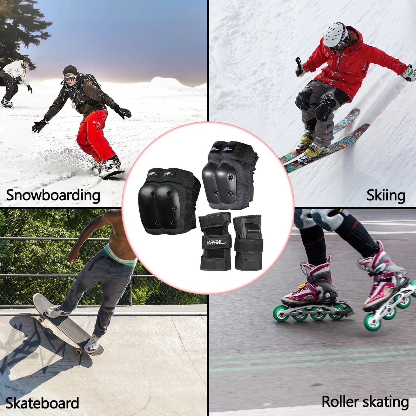 AVIVOR Protective Gear Set  Knee Pads Elbow Pads  Wrist Guards For Skating Skateboarding Roller Der 4