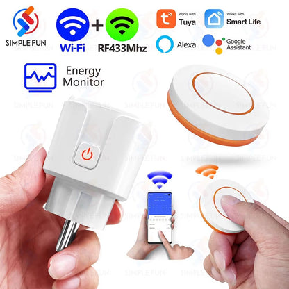 Tuya WiFi Smart Socket EU FR Plug 16A – Power Monitoring & State Memory, Works with Alexa & Google Home