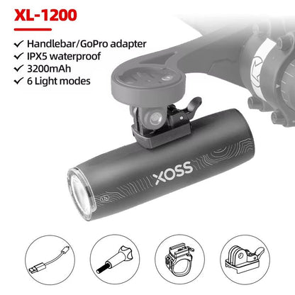 XOSS XL1200 Bike Headlight  2003000 Lumen Waterproof Rechargeable Front Bicycle Light With Aluminum 12