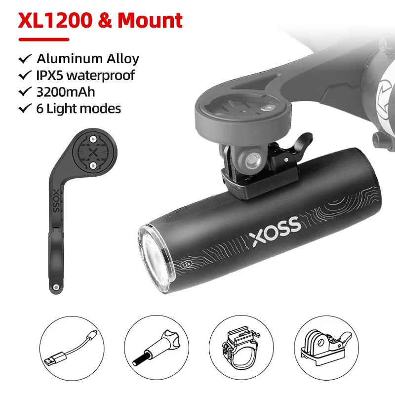 XOSS XL1200 Bike Headlight  2003000 Lumen Waterproof Rechargeable Front Bicycle Light With Aluminum 8