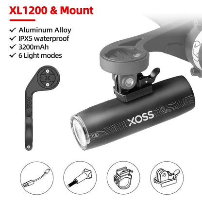 XOSS XL1200 Bike Headlight  2003000 Lumen Waterproof Rechargeable Front Bicycle Light With Aluminum 8
