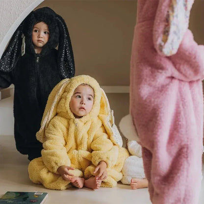 Winter Baby Romper Jumpsuit, Cute Hooded Rabbit Pajamas for Newborn Boys & Girls