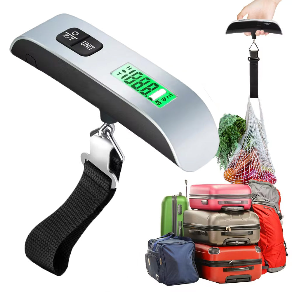 50kg Hanging Baggage Scale, Digital Luggage Scale with LCD Display, Portable Suitcase Weighing Scale for Travel
