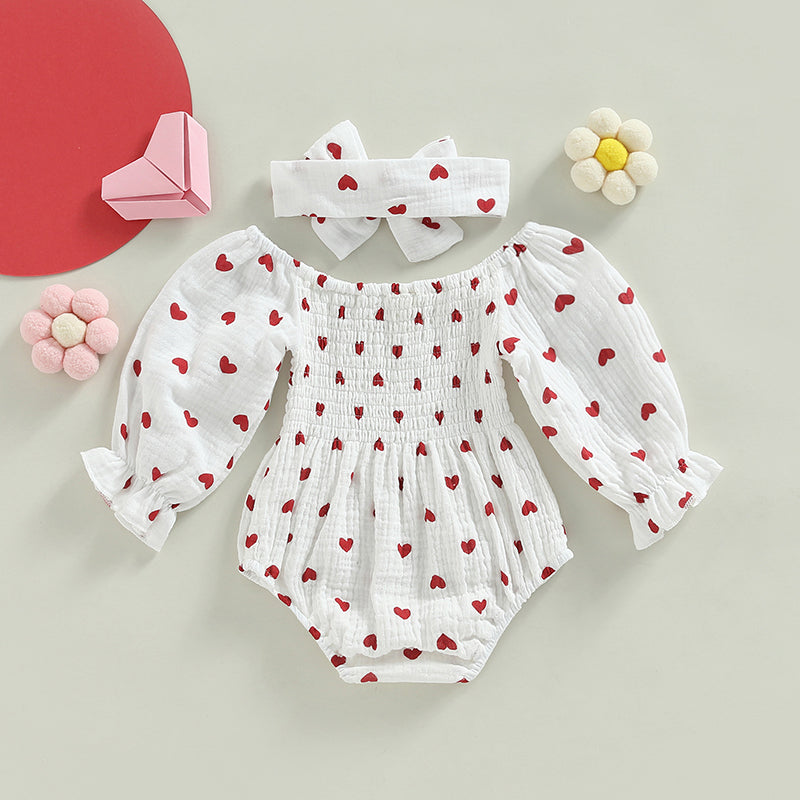 Adorable Newborn Baby Girl Clothes Set, Floral Print Romper with Headband, Ruffled Long Sleeve Bodysuit Jumpsuit