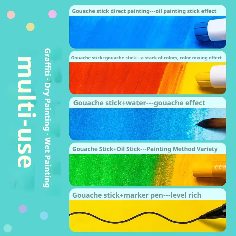 Colors Artist Soft Solid Gouache Paint Sticks Pastels Crayon Set Washable Non Toxic Graffiti Drawin 4