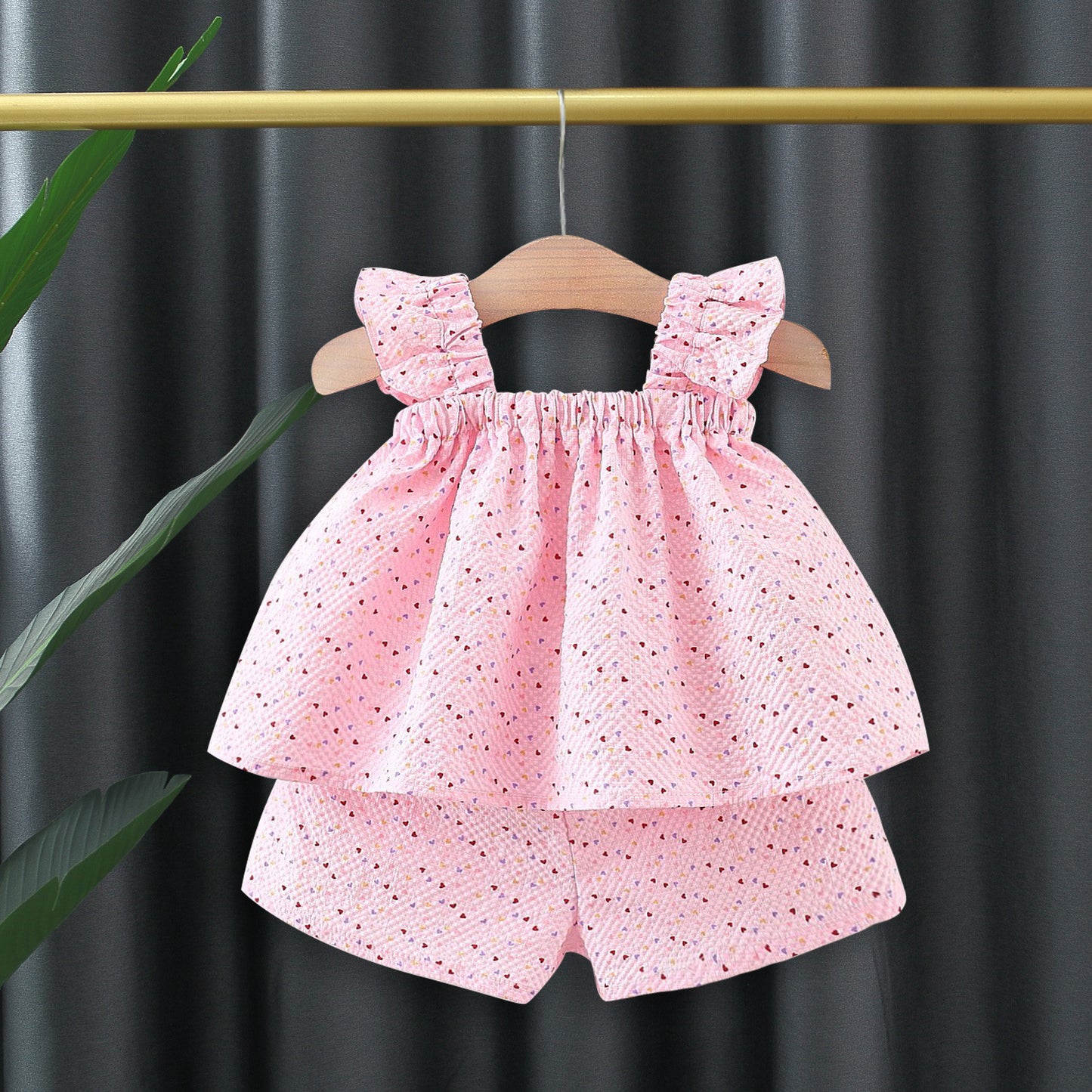 Girl Infant Set Summer Colorful Dot Flying Sleeve Top  Bow Shorts TwoPiece Set 2