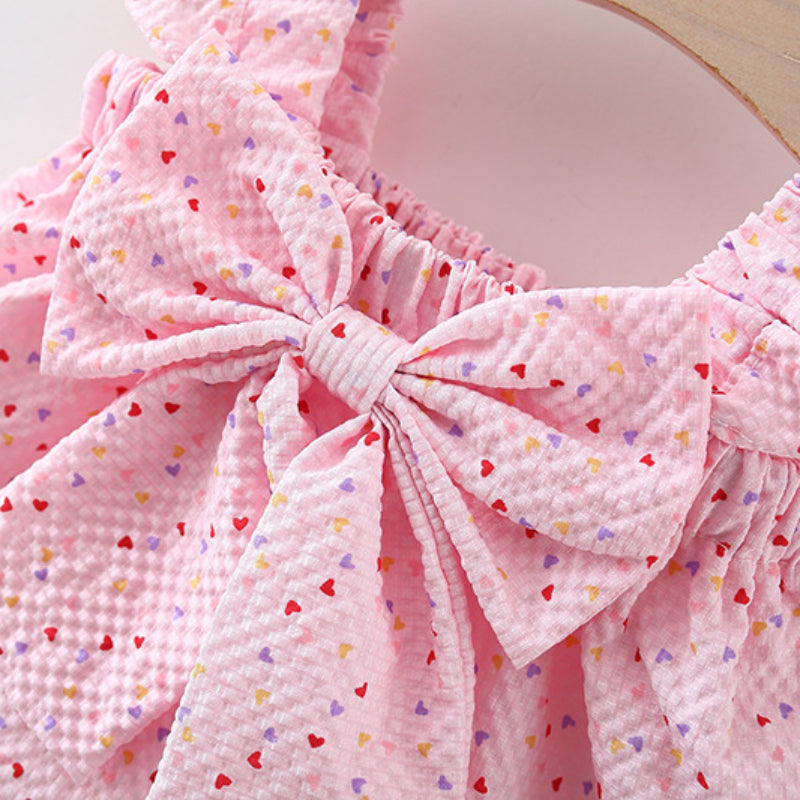 Girl Infant Set Summer Colorful Dot Flying Sleeve Top  Bow Shorts TwoPiece Set 3