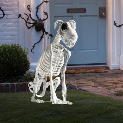 Realistic Halloween Skeleton Dog, Posable Spooky Pet Decor for Haunted Yard & Party, Creepy Skull Bone Animal Statue