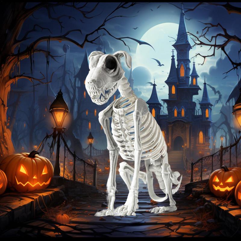 Realistic Halloween Skeleton Dog Posable Spooky Pet Decor For Haunted Yard  Party Creepy Skull Bone 1