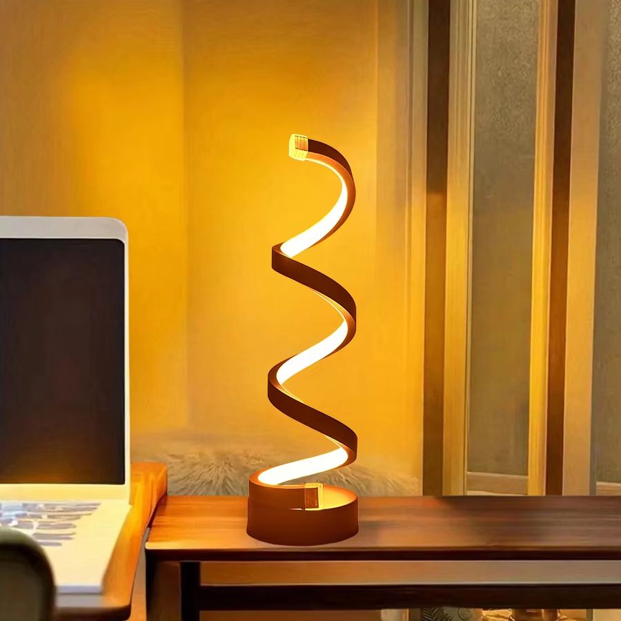 Modern Spiral LED Table Lamp with USB – Adjustable Brightness Warm White Light for Bedroom, Living Room & Office
