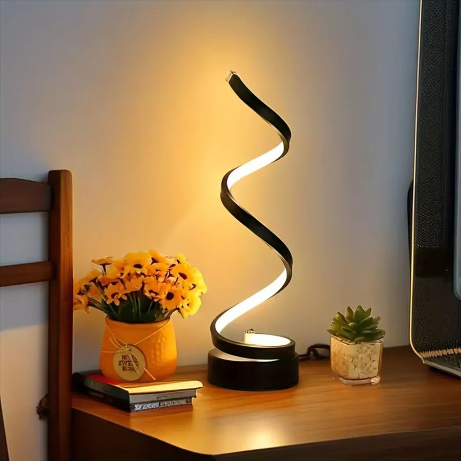 Modern Spiral LED Table Lamp With USB  Adjustable Brightness Warm White Light For Bedroom Living Ro 1