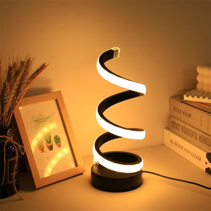 Modern Spiral LED Table Lamp With USB  Adjustable Brightness Warm White Light For Bedroom Living Ro 2