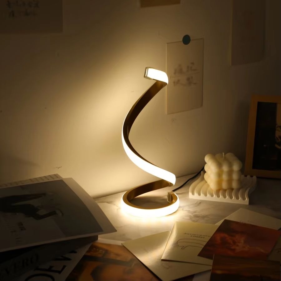Modern Spiral LED Table Lamp With USB  Adjustable Brightness Warm White Light For Bedroom Living Ro 4