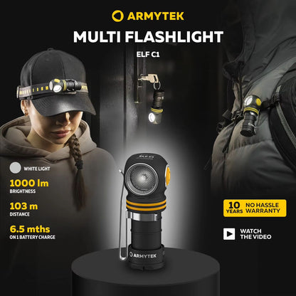 Armytek Elf C1 LED Headlamp & Multi-Flashlight – Compact USB-C Rechargeable Outdoor Light