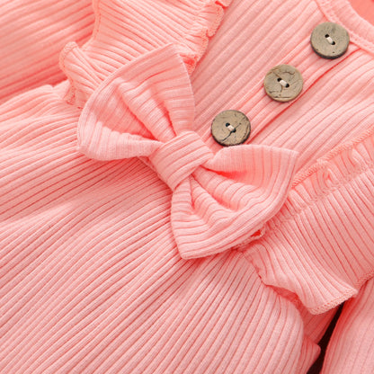 Newborn Baby Girl Romper Outfit Long Sleeved Ruffle Bodysuit With Headband For Autumn  Winter 1