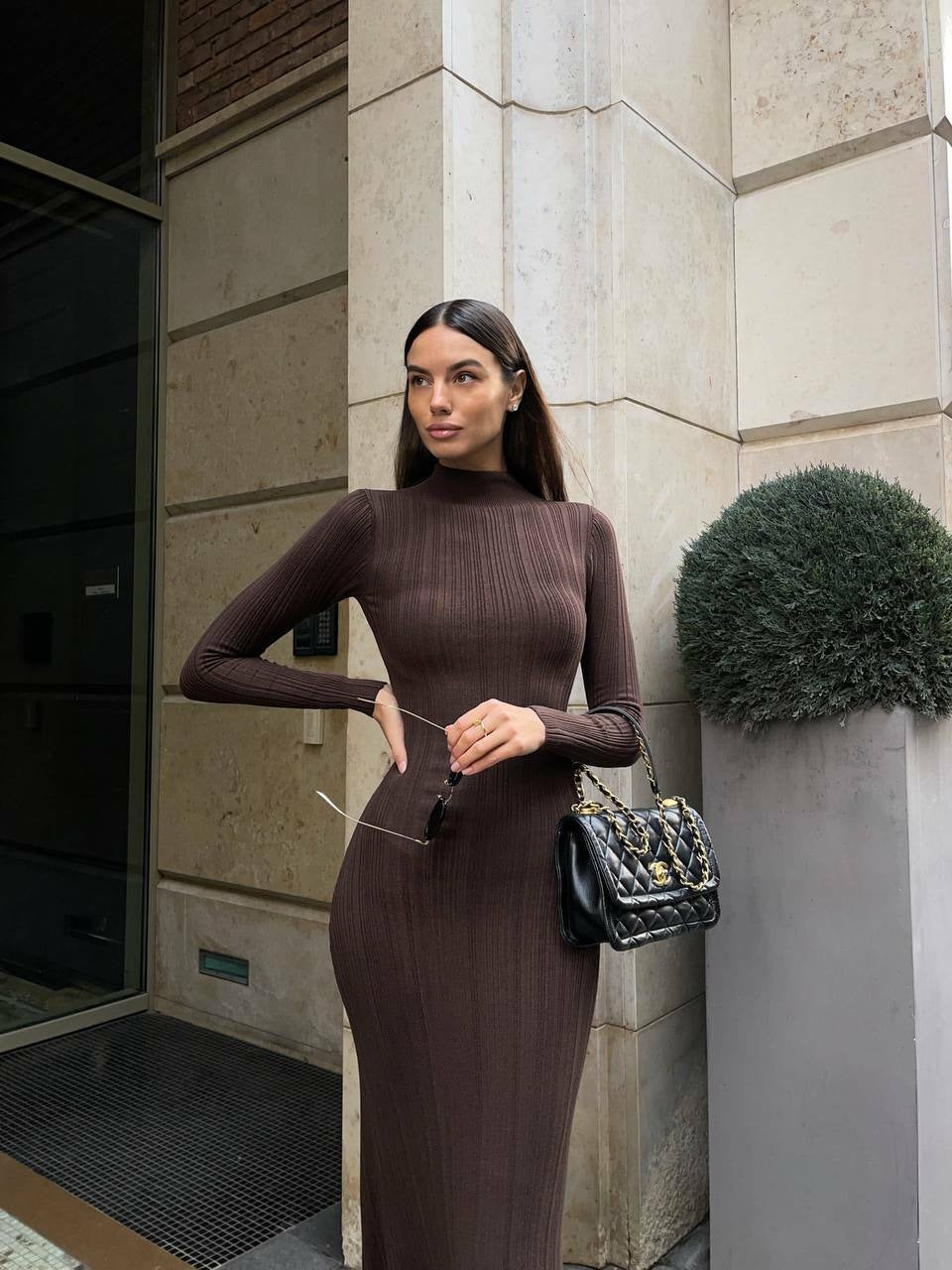 Women Knitted Long Sleeved Sweater Dress Autumn Winter Sexy Slim Fit, Striped High Elasticity Female Vestidos Outfit