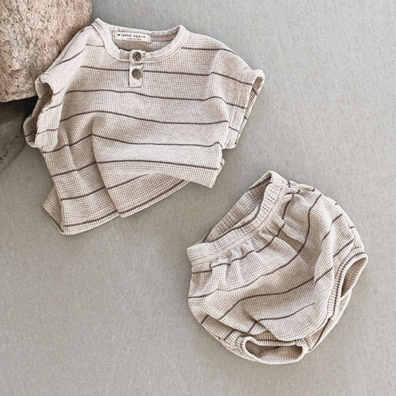 Adorable Summer Baby Clothing Set, 2PCS Striped Tee and Bloomer Outfit for Infant Girls, Toddler Boys