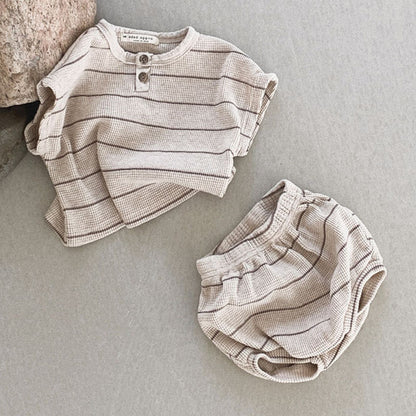 Adorable Summer Baby Clothing Set, 2PCS Striped Tee and Bloomer Outfit for Infant Girls, Toddler Boys
