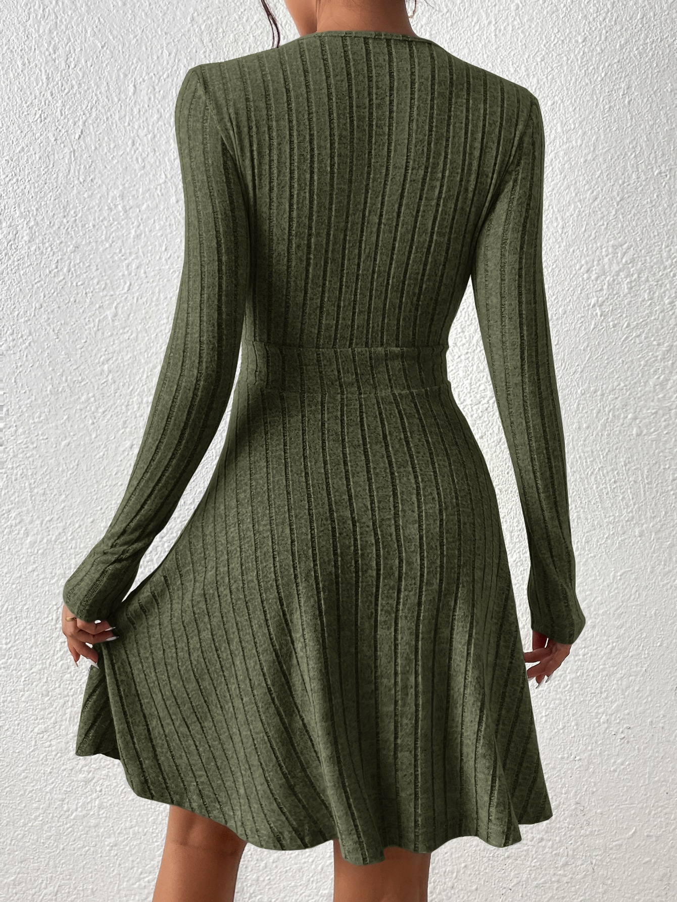 Slim Fit V Neck Long Sleeve Knit Dress For Women Autumn Winter Bodycon Sweater Midi Casual Solid Co 1